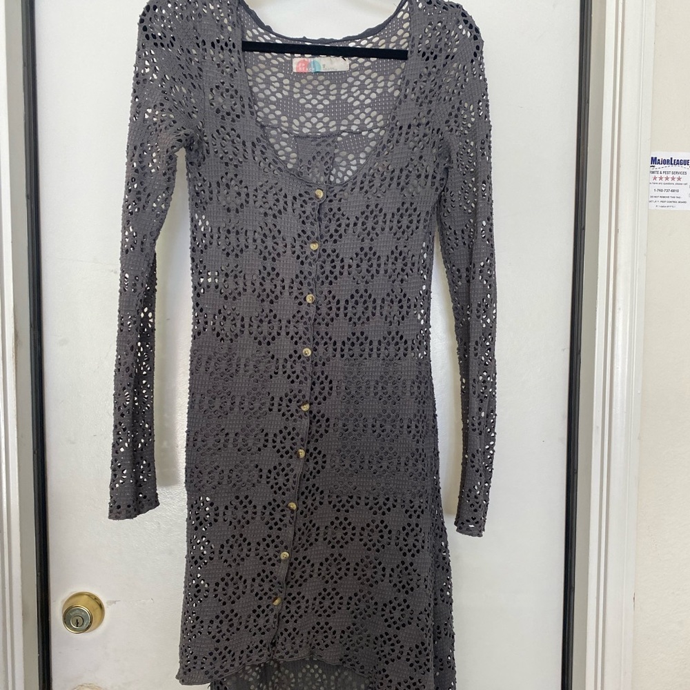 Free People Beach Blue Crotched Button Up Dress size XS